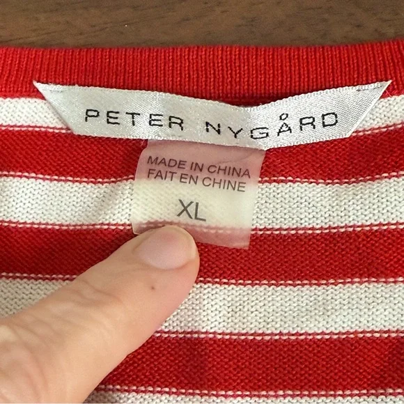 Peter Nygard Red Embellished Knit Top XL 3/4 Sleeve Striped Cuffs - Picture 6 of 9